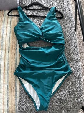 Teal One-Piece Cut Out Swimsuit with Twist Front